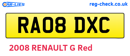 RA08DXC are the vehicle registration plates.