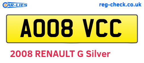 AO08VCC are the vehicle registration plates.