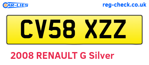 CV58XZZ are the vehicle registration plates.