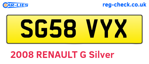 SG58VYX are the vehicle registration plates.