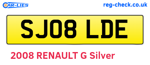 SJ08LDE are the vehicle registration plates.