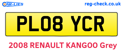 PL08YCR are the vehicle registration plates.