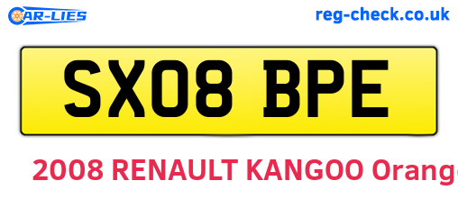 SX08BPE are the vehicle registration plates.