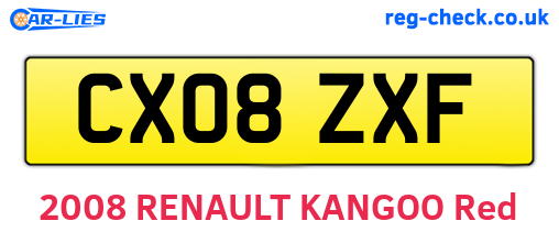 CX08ZXF are the vehicle registration plates.