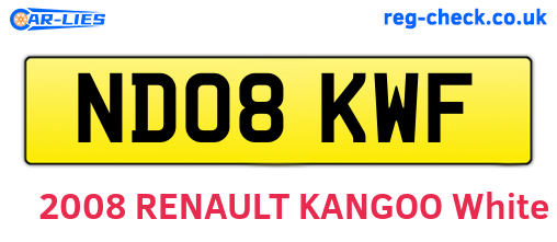 ND08KWF are the vehicle registration plates.