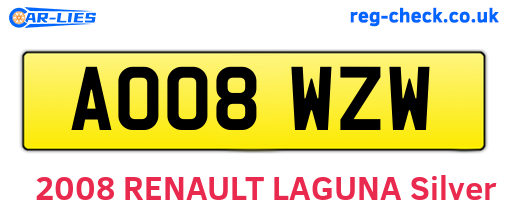 AO08WZW are the vehicle registration plates.