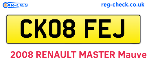 CK08FEJ are the vehicle registration plates.
