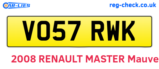 VO57RWK are the vehicle registration plates.
