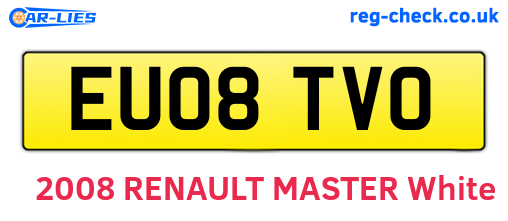 EU08TVO are the vehicle registration plates.