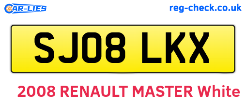 SJ08LKX are the vehicle registration plates.