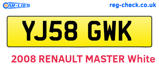 YJ58GWK are the vehicle registration plates.