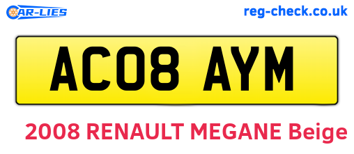 AC08AYM are the vehicle registration plates.