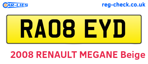 RA08EYD are the vehicle registration plates.