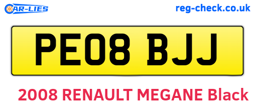 PE08BJJ are the vehicle registration plates.