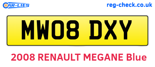 MW08DXY are the vehicle registration plates.
