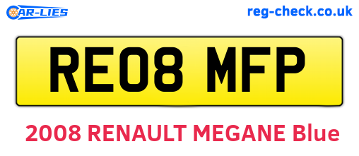 RE08MFP are the vehicle registration plates.