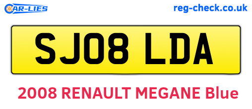 SJ08LDA are the vehicle registration plates.