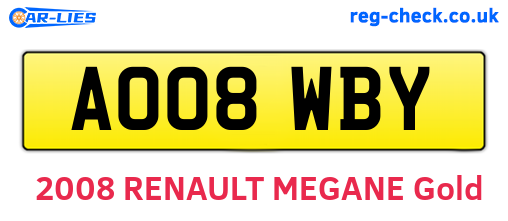 AO08WBY are the vehicle registration plates.