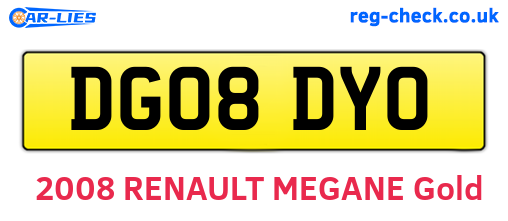 DG08DYO are the vehicle registration plates.