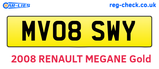 MV08SWY are the vehicle registration plates.
