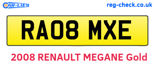 RA08MXE are the vehicle registration plates.