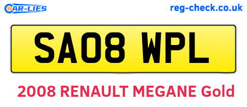 SA08WPL are the vehicle registration plates.