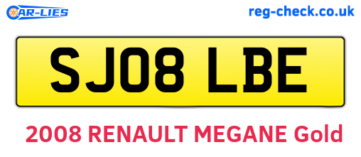 SJ08LBE are the vehicle registration plates.