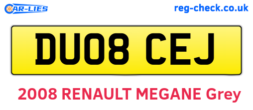 DU08CEJ are the vehicle registration plates.