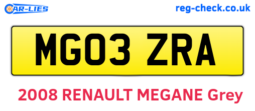 MG03ZRA are the vehicle registration plates.