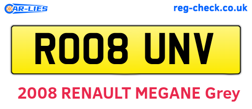 RO08UNV are the vehicle registration plates.