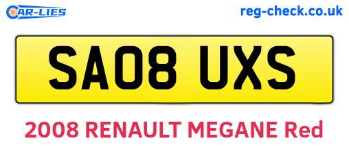 SA08UXS are the vehicle registration plates.