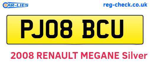 PJ08BCU are the vehicle registration plates.