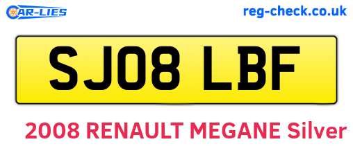SJ08LBF are the vehicle registration plates.