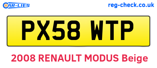 PX58WTP are the vehicle registration plates.