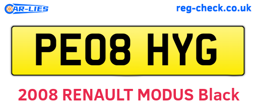 PE08HYG are the vehicle registration plates.