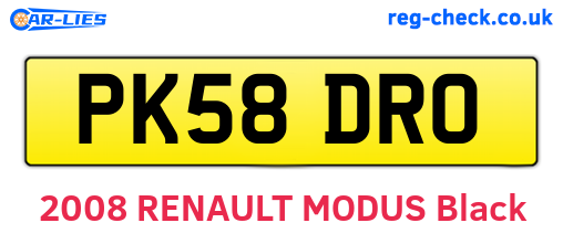 PK58DRO are the vehicle registration plates.