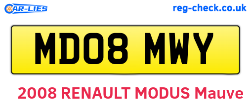 MD08MWY are the vehicle registration plates.