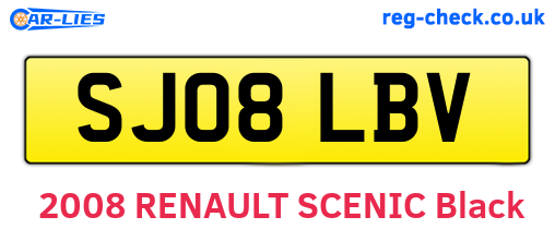 SJ08LBV are the vehicle registration plates.