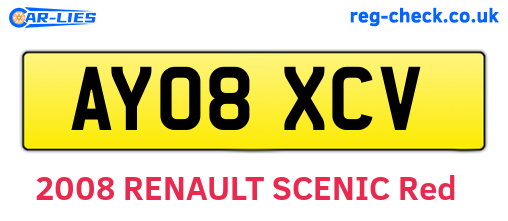 AY08XCV are the vehicle registration plates.