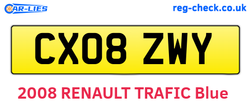 CX08ZWY are the vehicle registration plates.