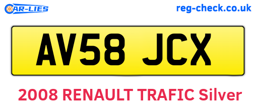 AV58JCX are the vehicle registration plates.