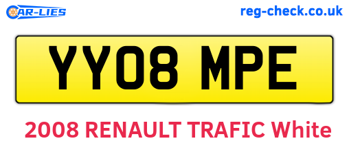 YY08MPE are the vehicle registration plates.