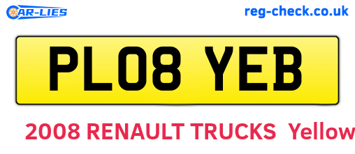 PL08YEB are the vehicle registration plates.