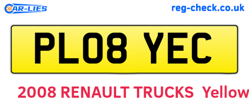 PL08YEC are the vehicle registration plates.
