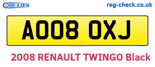 AO08OXJ are the vehicle registration plates.