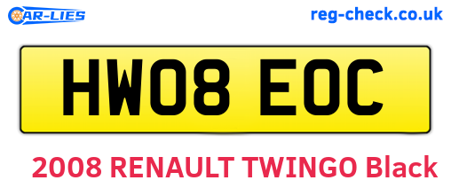 HW08EOC are the vehicle registration plates.