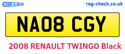 NA08CGY are the vehicle registration plates.