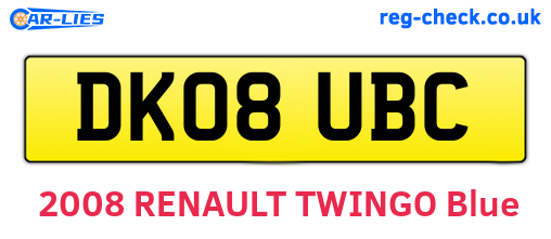 DK08UBC are the vehicle registration plates.