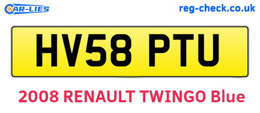 HV58PTU are the vehicle registration plates.