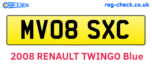 MV08SXC are the vehicle registration plates.